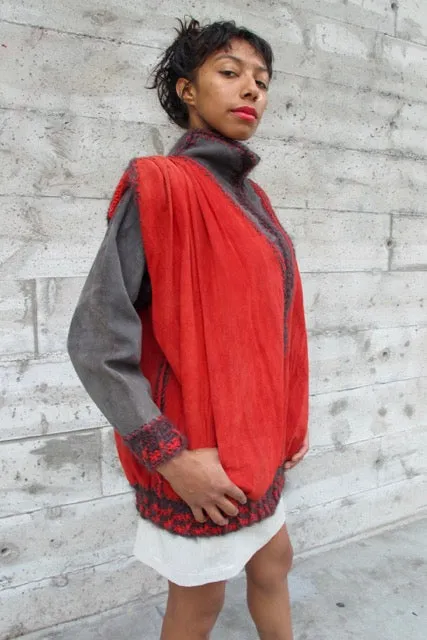 1980s Red and Grey Suede Bomber - SOLD