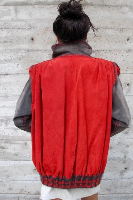 1980s Red and Grey Suede Bomber - SOLD