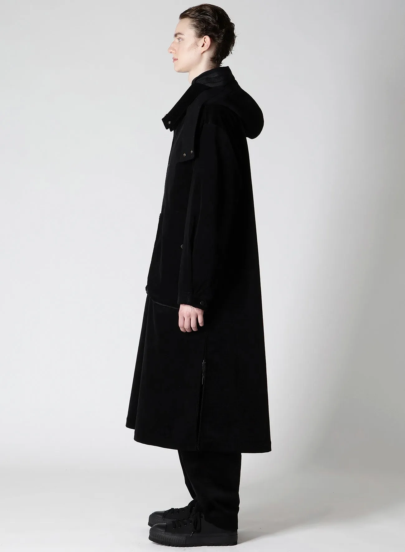 50C VELVET HOODED LONG COAT