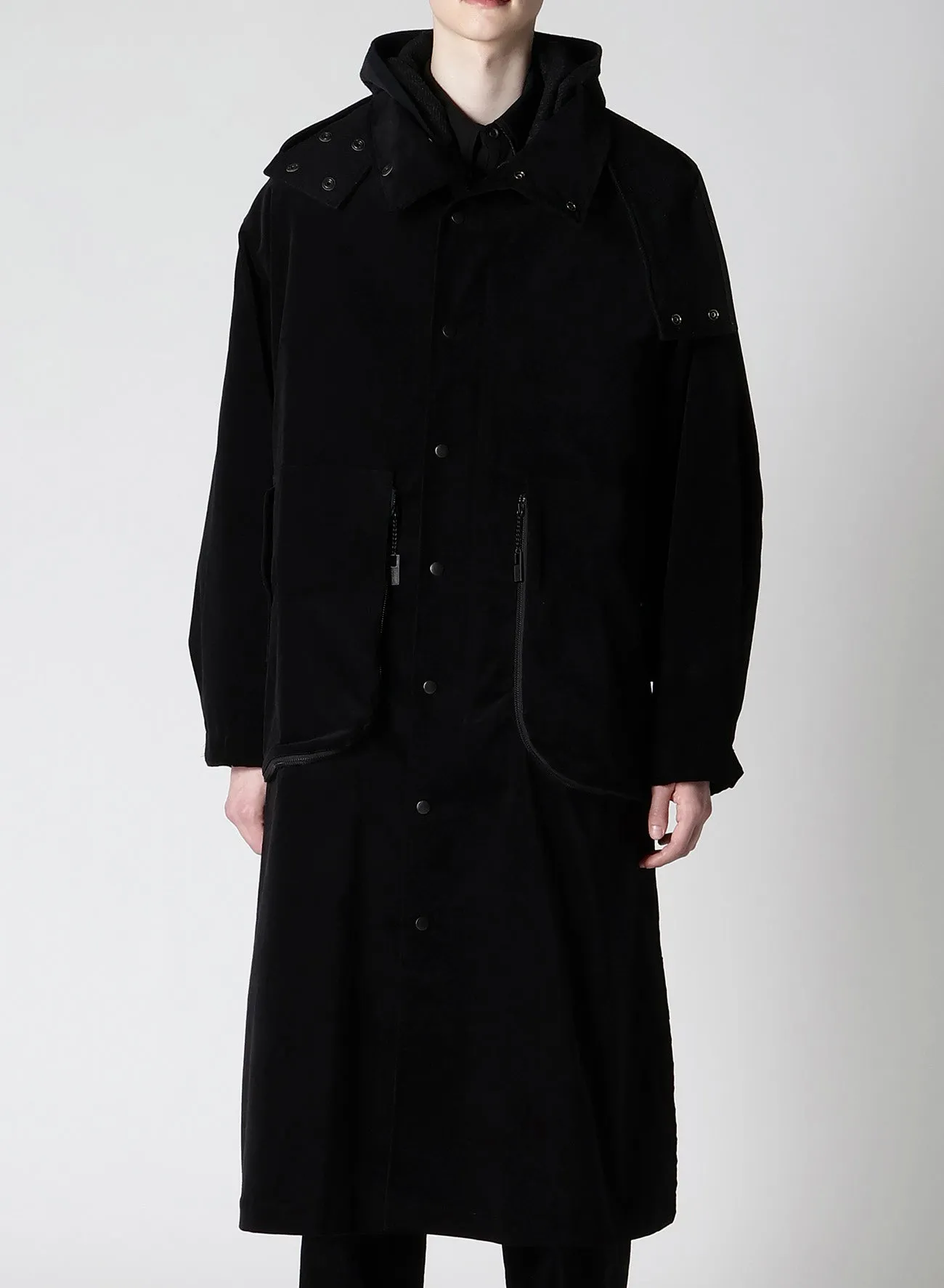 50C VELVET HOODED LONG COAT