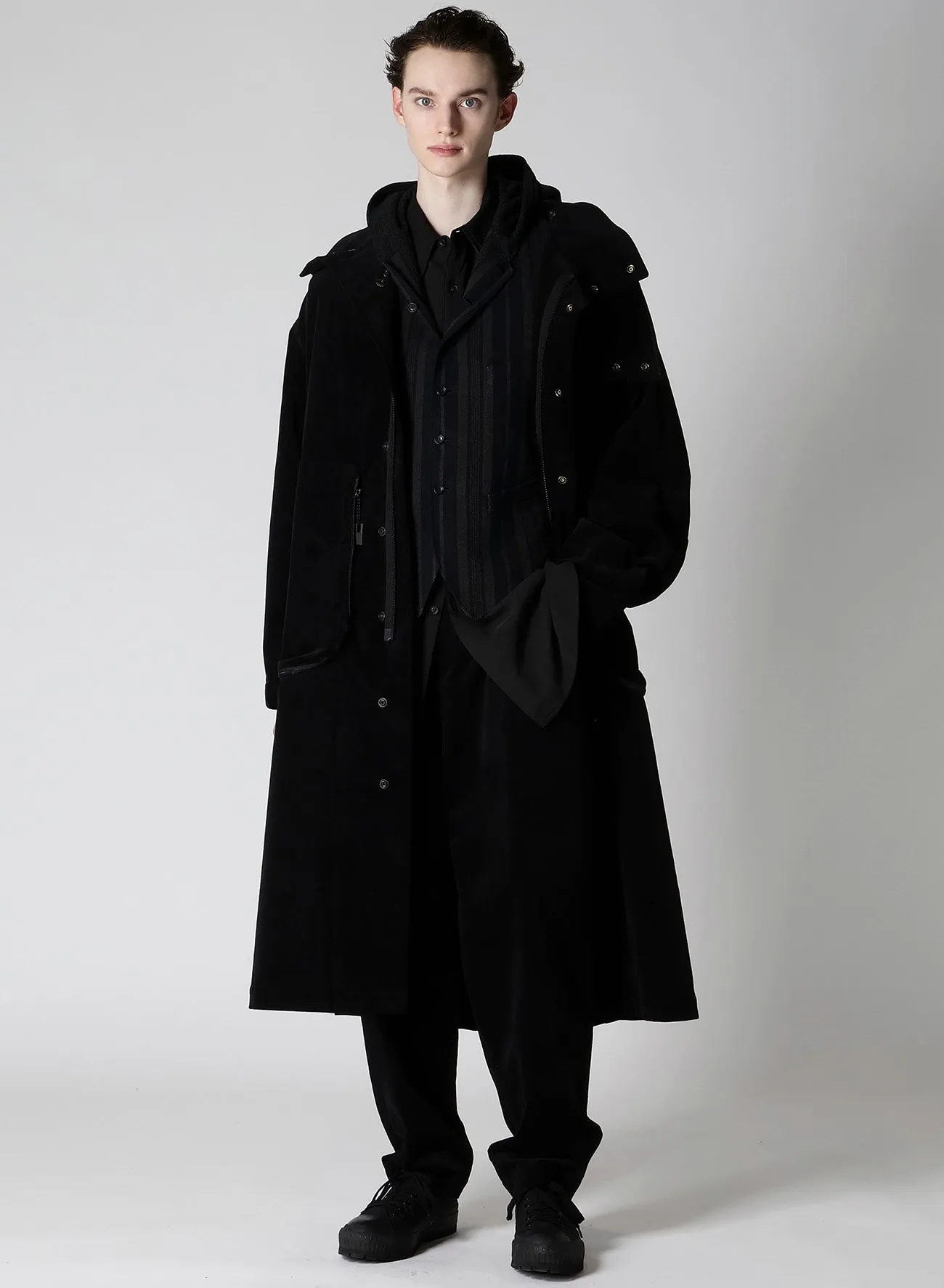 50C VELVET HOODED LONG COAT