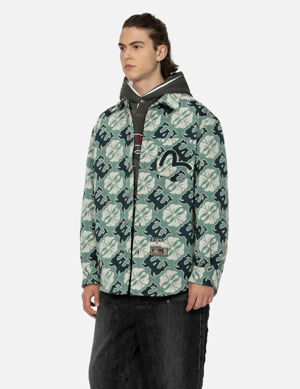 Allover Kamon and Logo Jacquard Regular Fit Tapestry Jacket