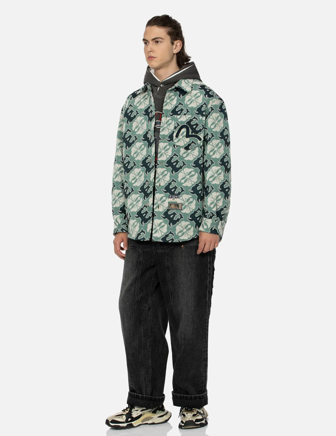 Allover Kamon and Logo Jacquard Regular Fit Tapestry Jacket