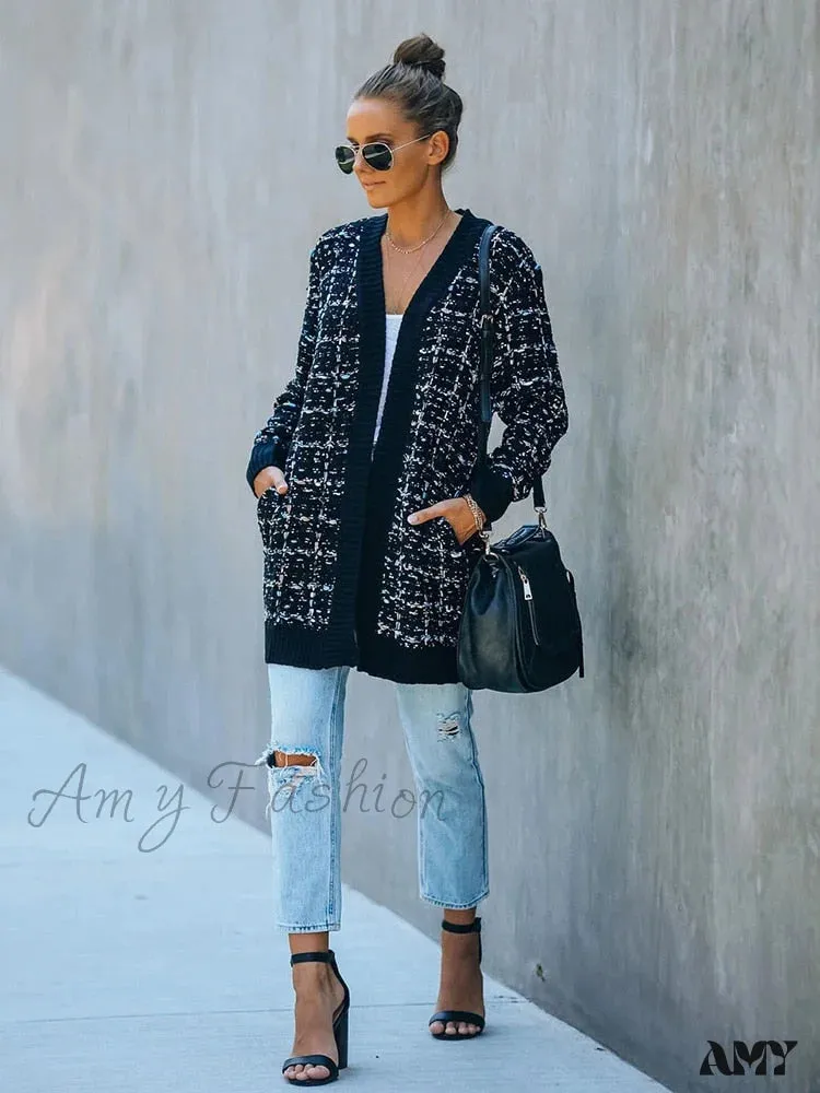 Amy Fashion - Bohemian Plaid Cardigans Vintage Long Coat Female Jacket