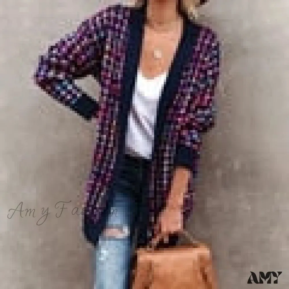 Amy Fashion - Bohemian Plaid Cardigans Vintage Long Coat Female Jacket