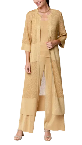 Arianna Shimmery Mesh-Knit Duster Coat - Golden Sands