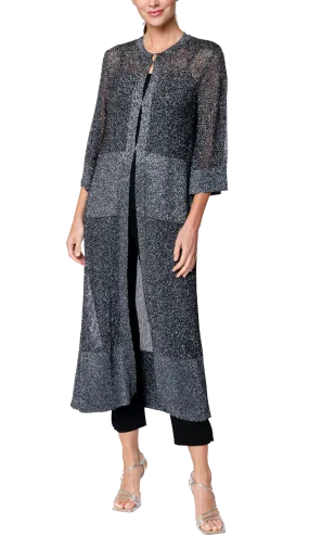 Arianna Shimmery Mesh-Knit Duster / Coat ; Silver Black