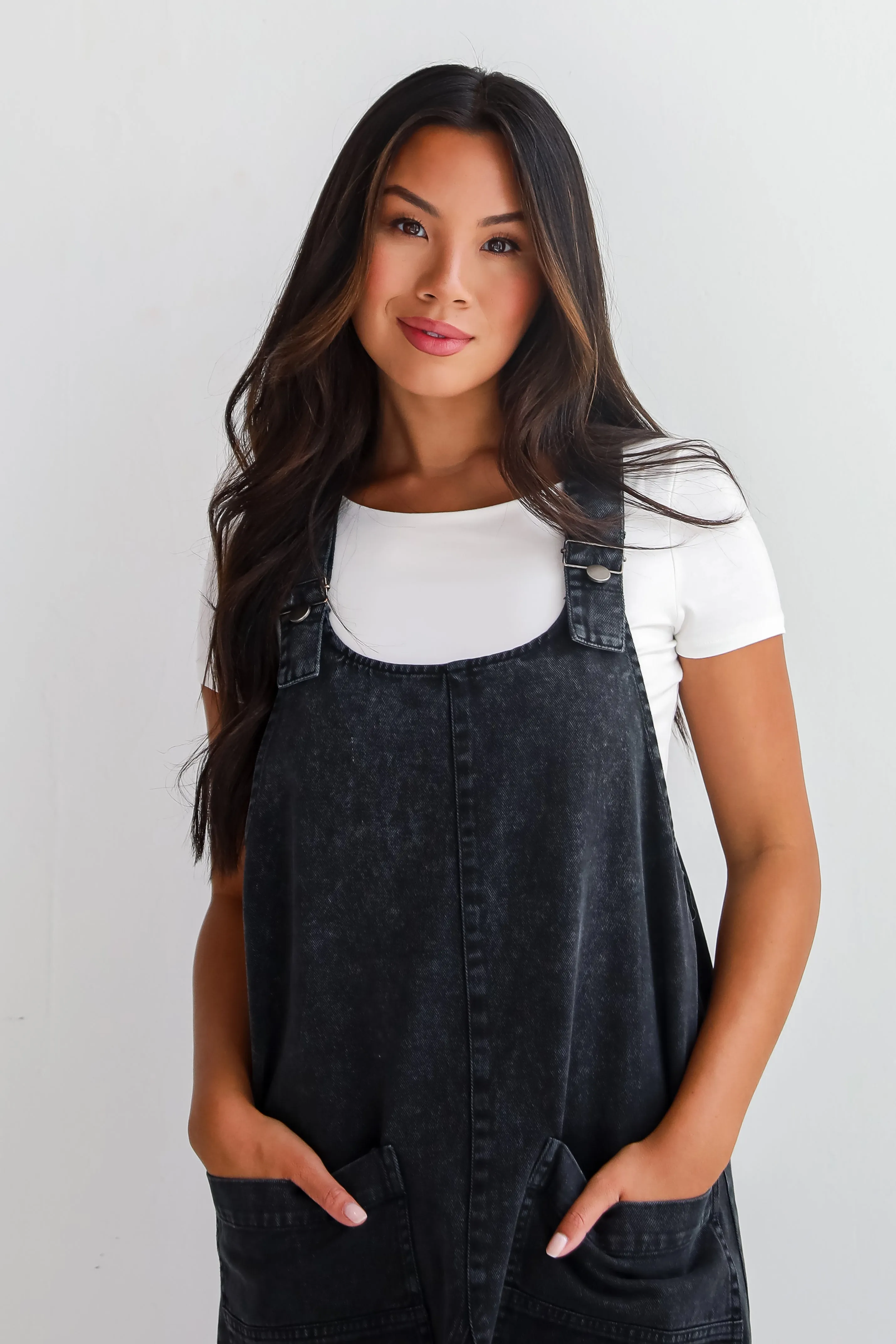 Autumn Days Black Denim Overall Mini Dress