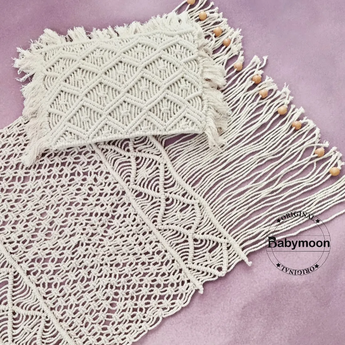 Babymoon Macrame Mat Layer with Pillow Blanket Basket Filler Baby Photography Shoot Prop (Layer with Pillow)