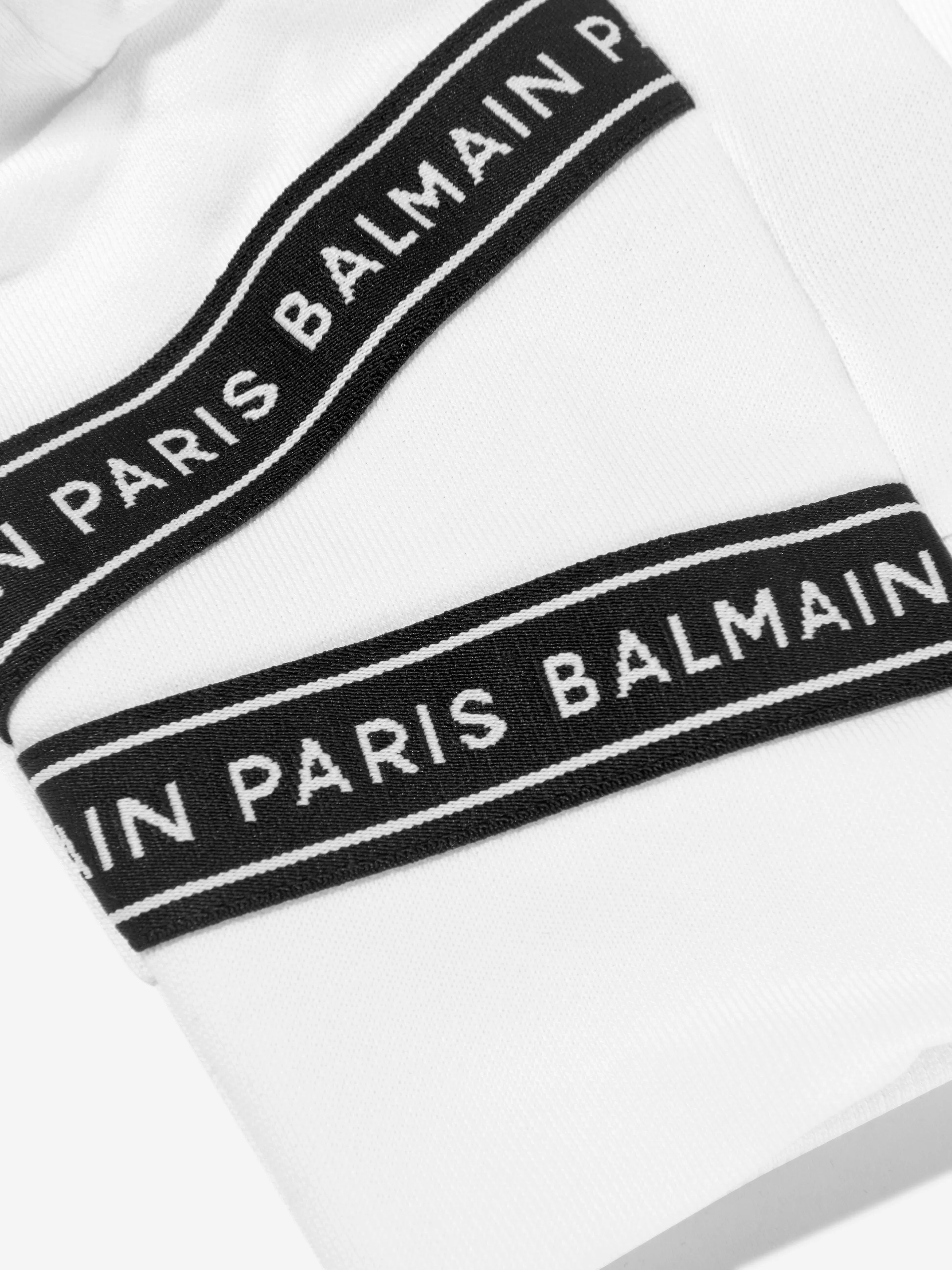 Balmain Girls Cropped Logo Hoodie in White