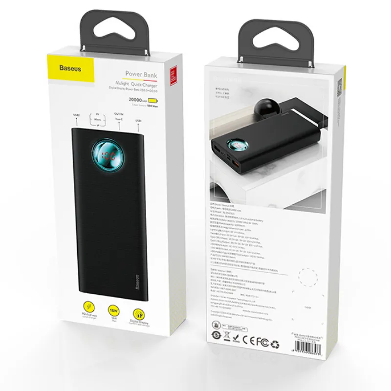 Baseus 20000mAh Power Bank Type C PD Quick Charge 3.0