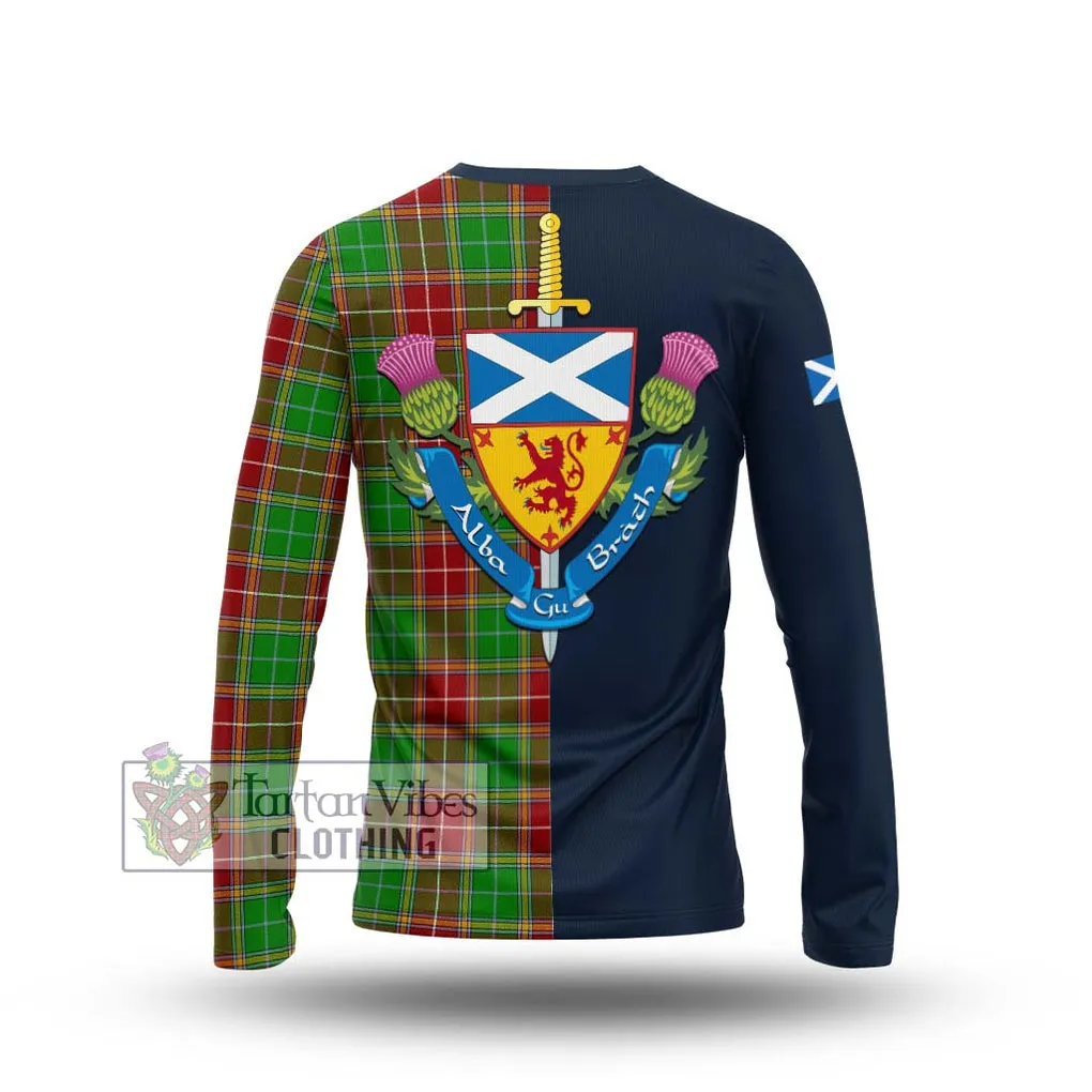 Baxter Modern Tartan Long Sleeve T-Shirt Alba with Scottish Lion Royal Arm Half Style