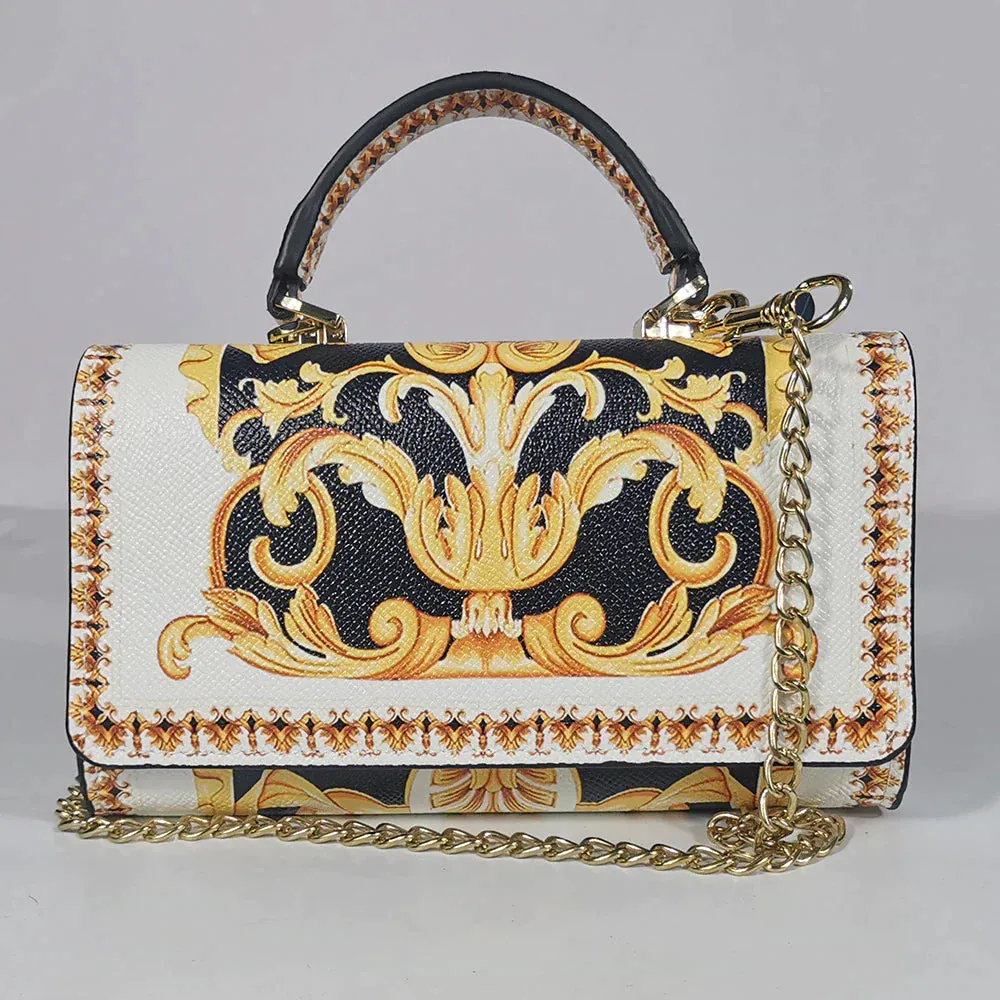 Beautiful Gold Black & White Italian Print Purse