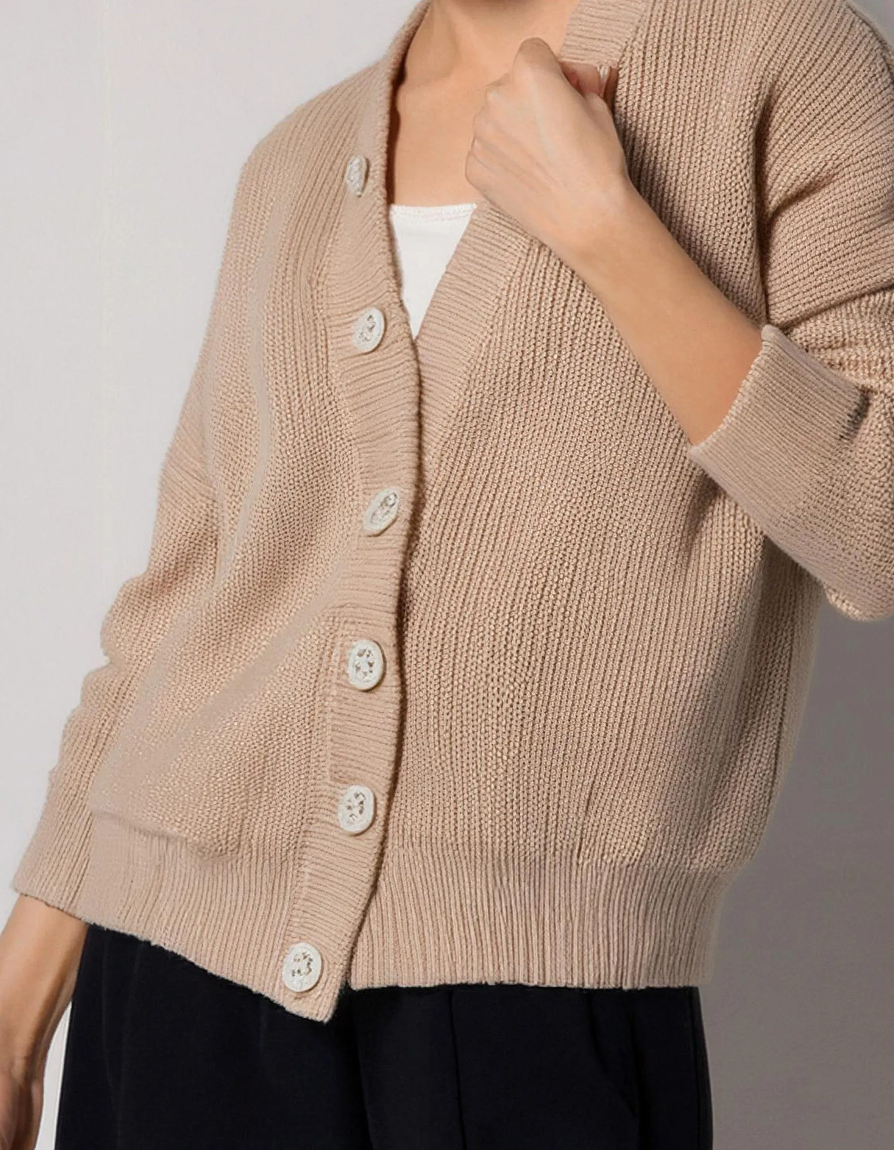 Beige Shawl Collar Cardigan