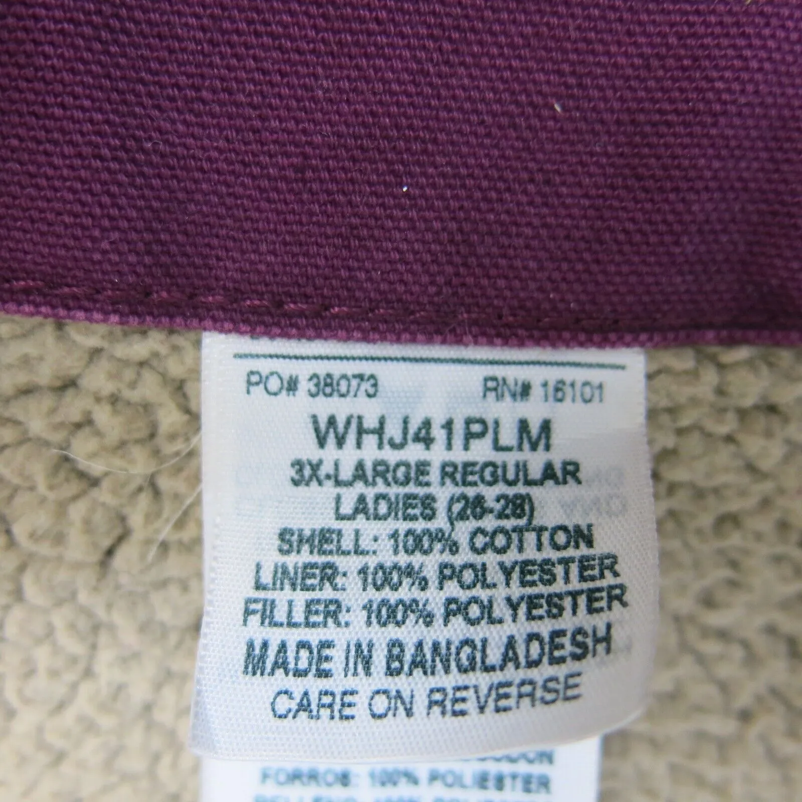 Berne Womens Sherpa Hooded Jacket Full Zip Long Sleeve Pockets Purple Size 3XL