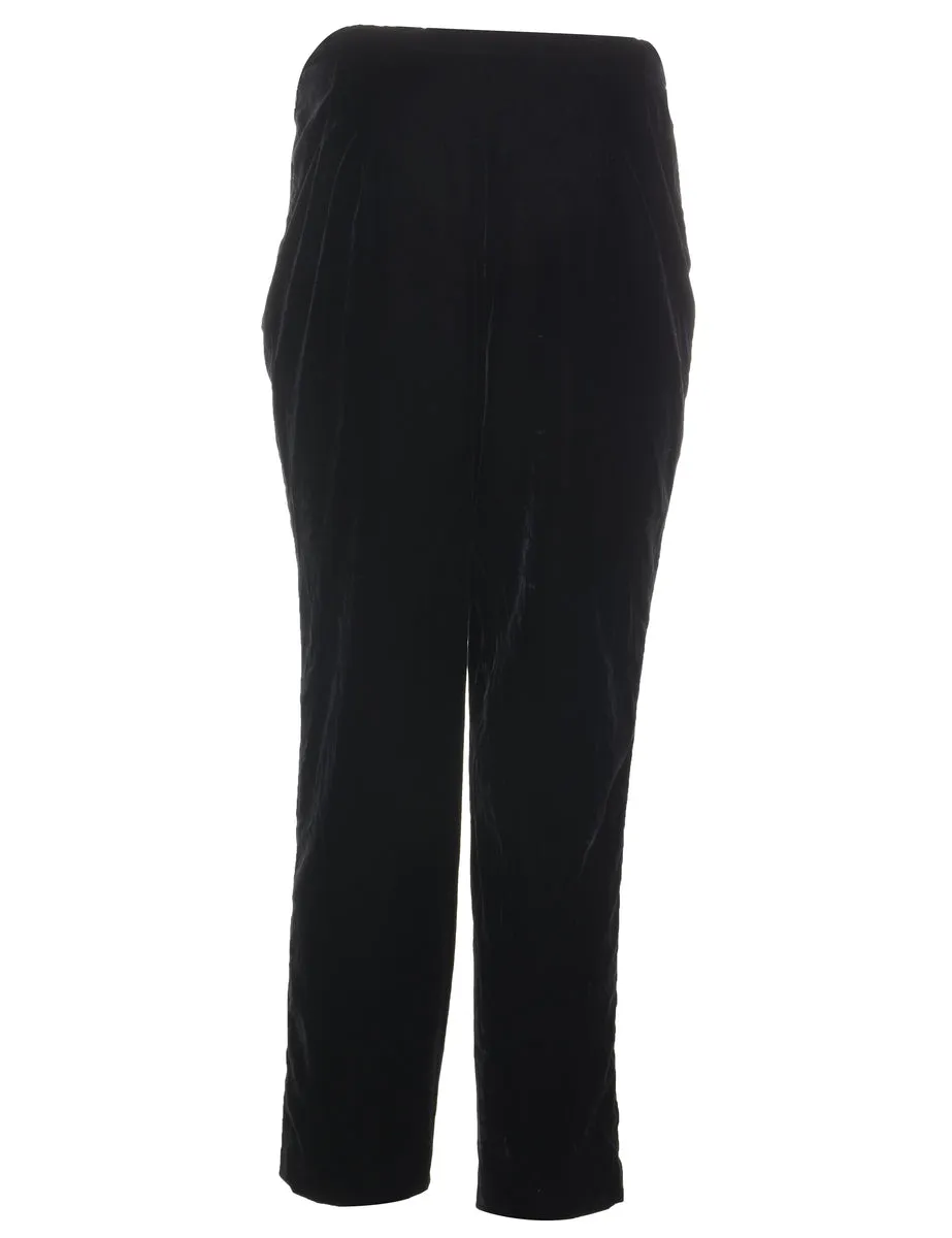 Black High Waist Velvet Trousers - W30 L26