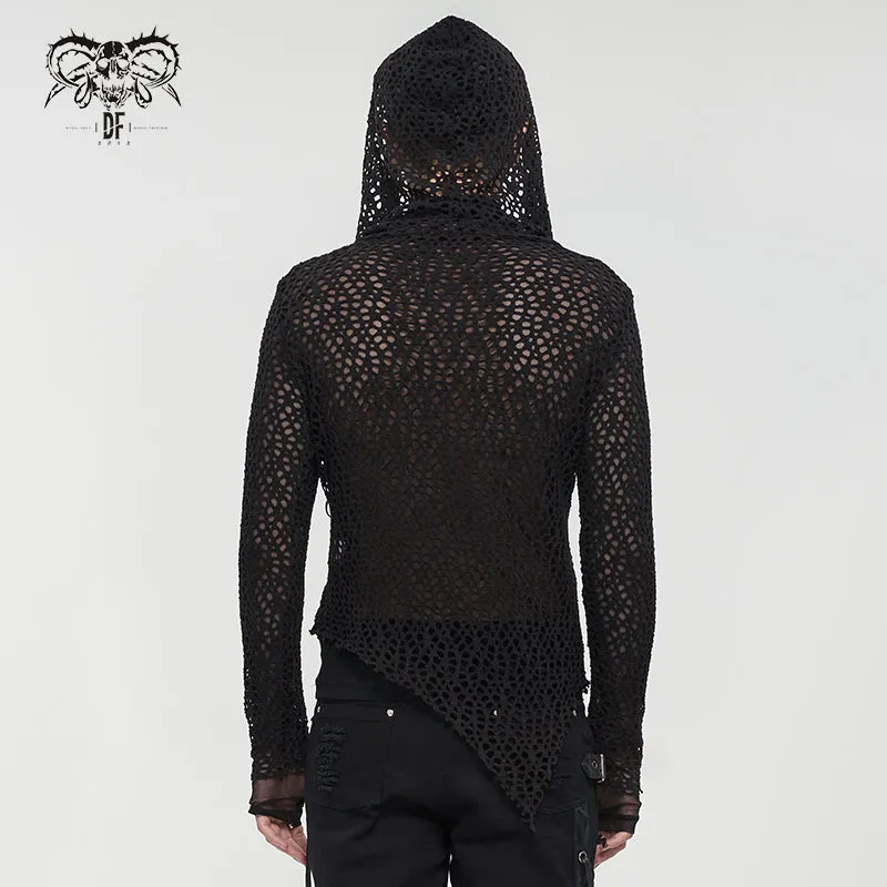 Black Hooded Pull-Over Large Net Long Sleeved Shirt