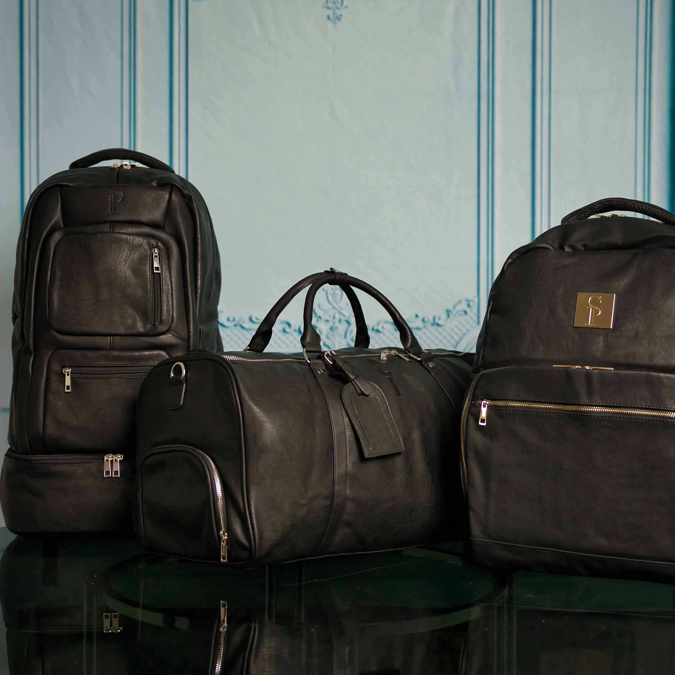 Black Leather 3 Bag Set