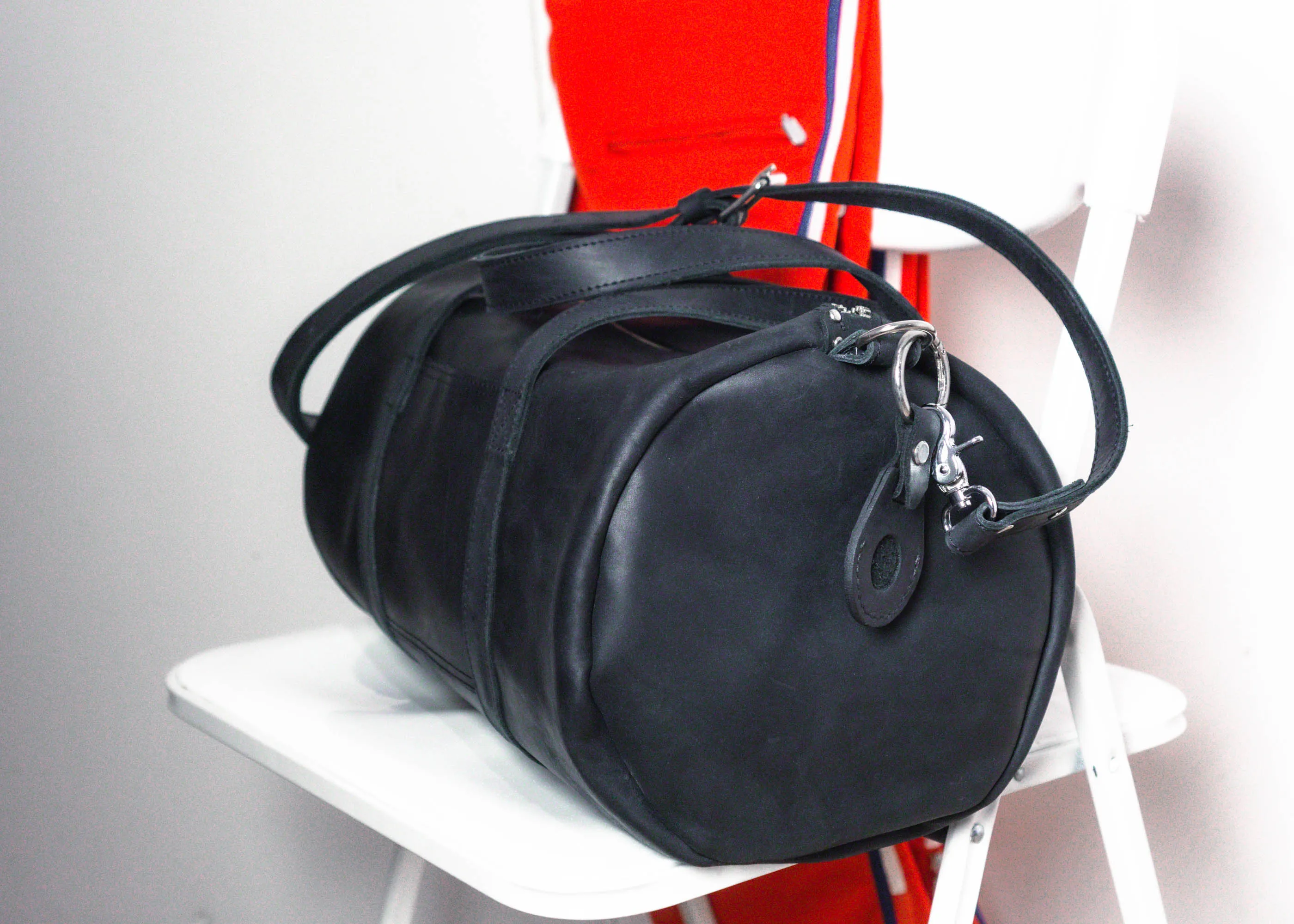 Black Leather Duffle Bag, Weekender, Gym, Everyday use, Travel, Minimalist Holdall