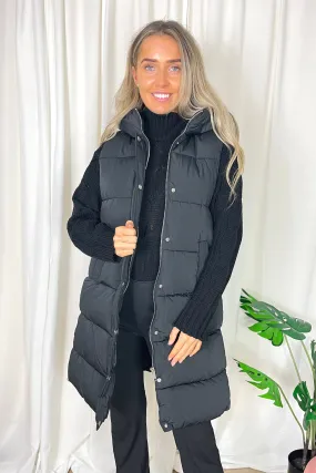 BLACK LONGLINE PADDED BODYWARMER