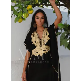 Black with Gold Marrakech Resort Lounge Wear Caftan Kaftan