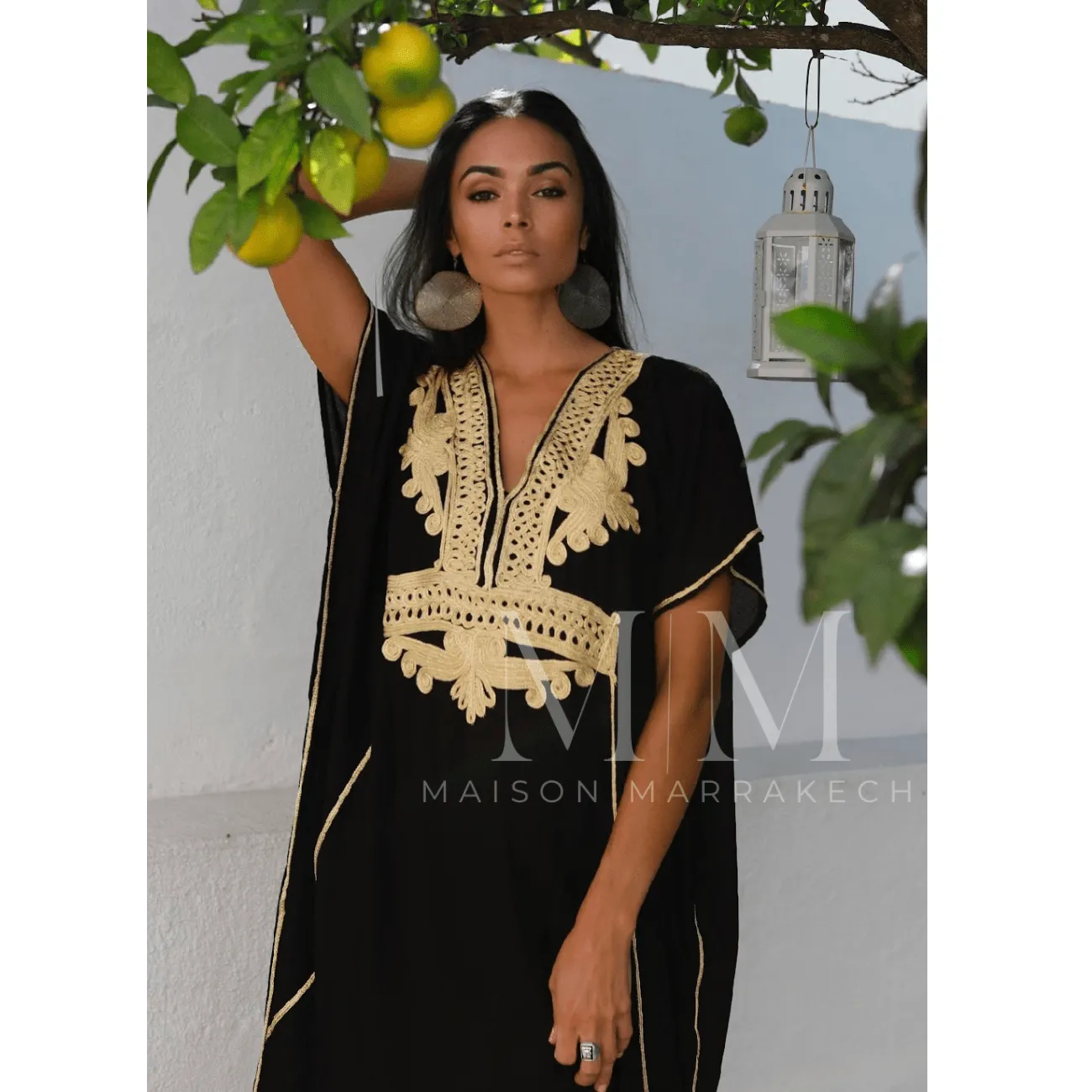 Black with Gold Marrakech Resort Lounge Wear Caftan Kaftan