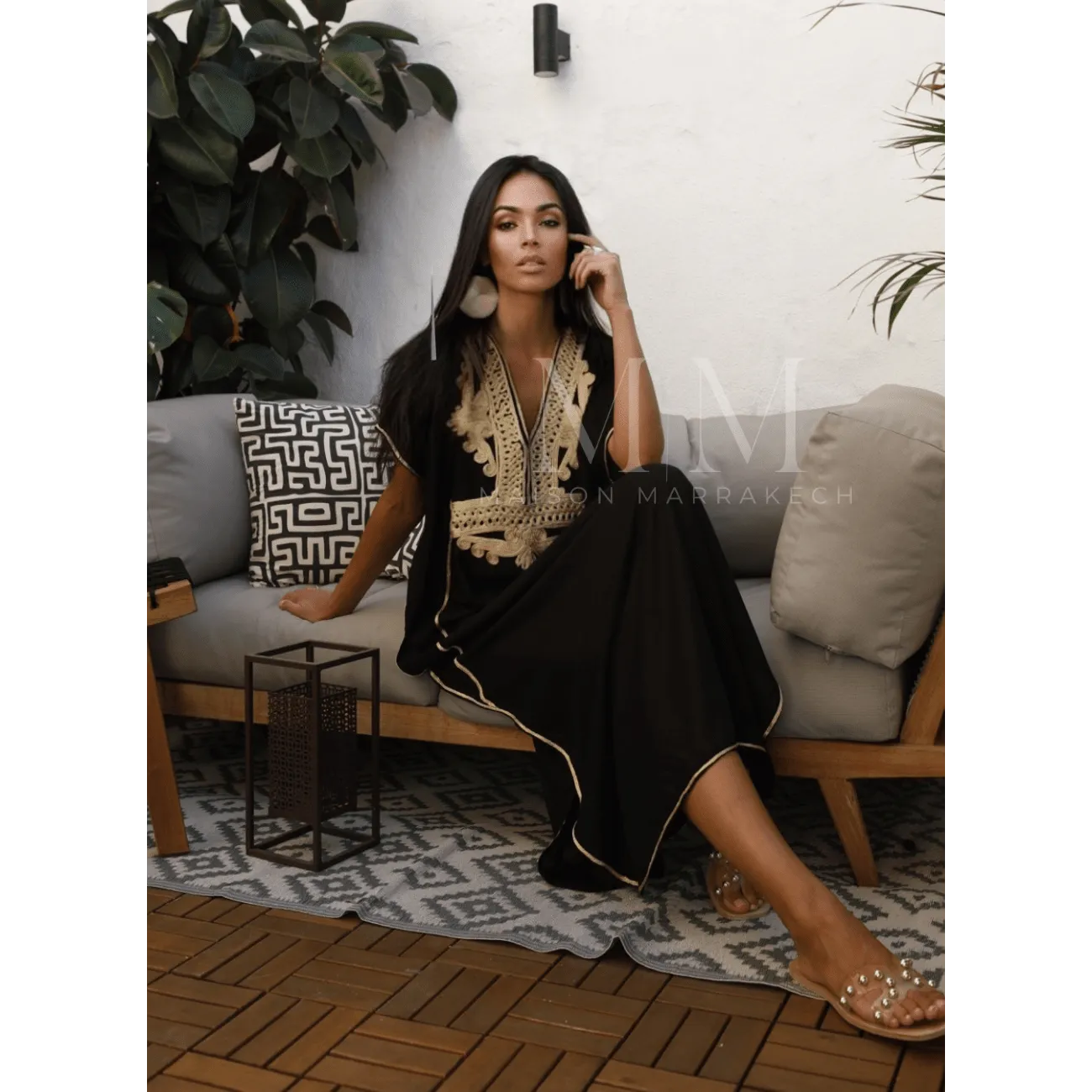 Black with Gold Marrakech Resort Lounge Wear Caftan Kaftan