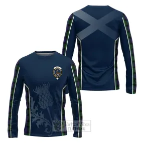 Blair Tartan Long Sleeve T-Shirt with Family Crest and Scottish Thistle Vibes Sport Style