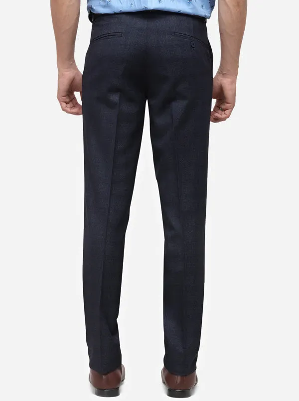 Blue & Grey Slim Fit Checked Formal Trouser | Metal