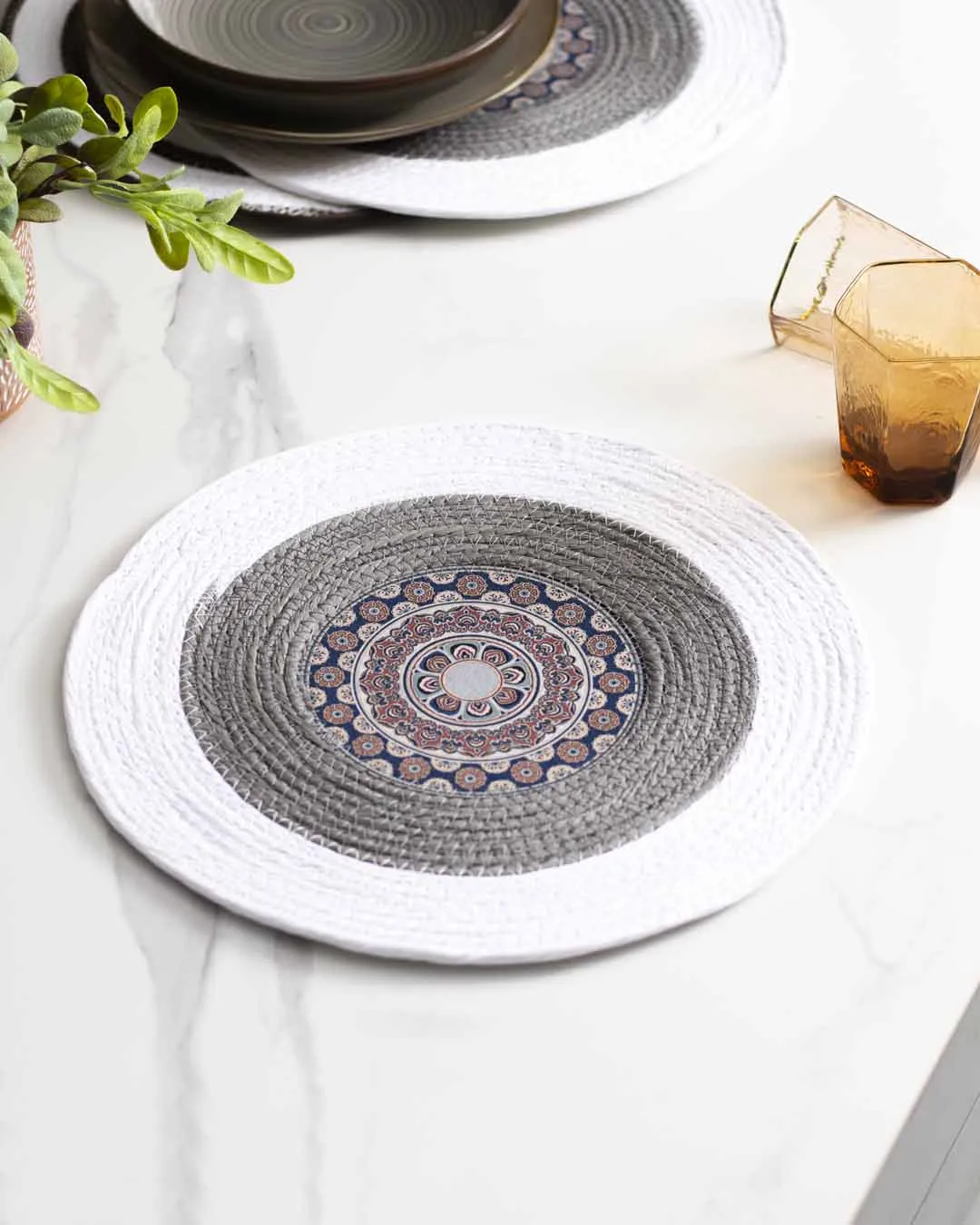 Bohemian Mandala Placemat - White Grey