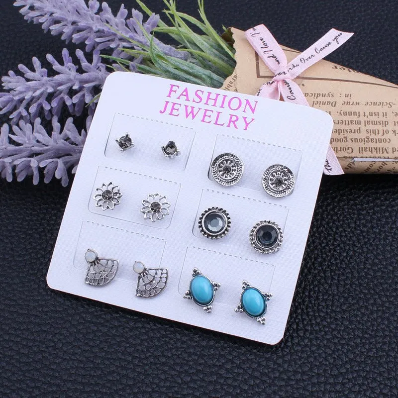 Bohemian Metallic Silver Stud Earrings