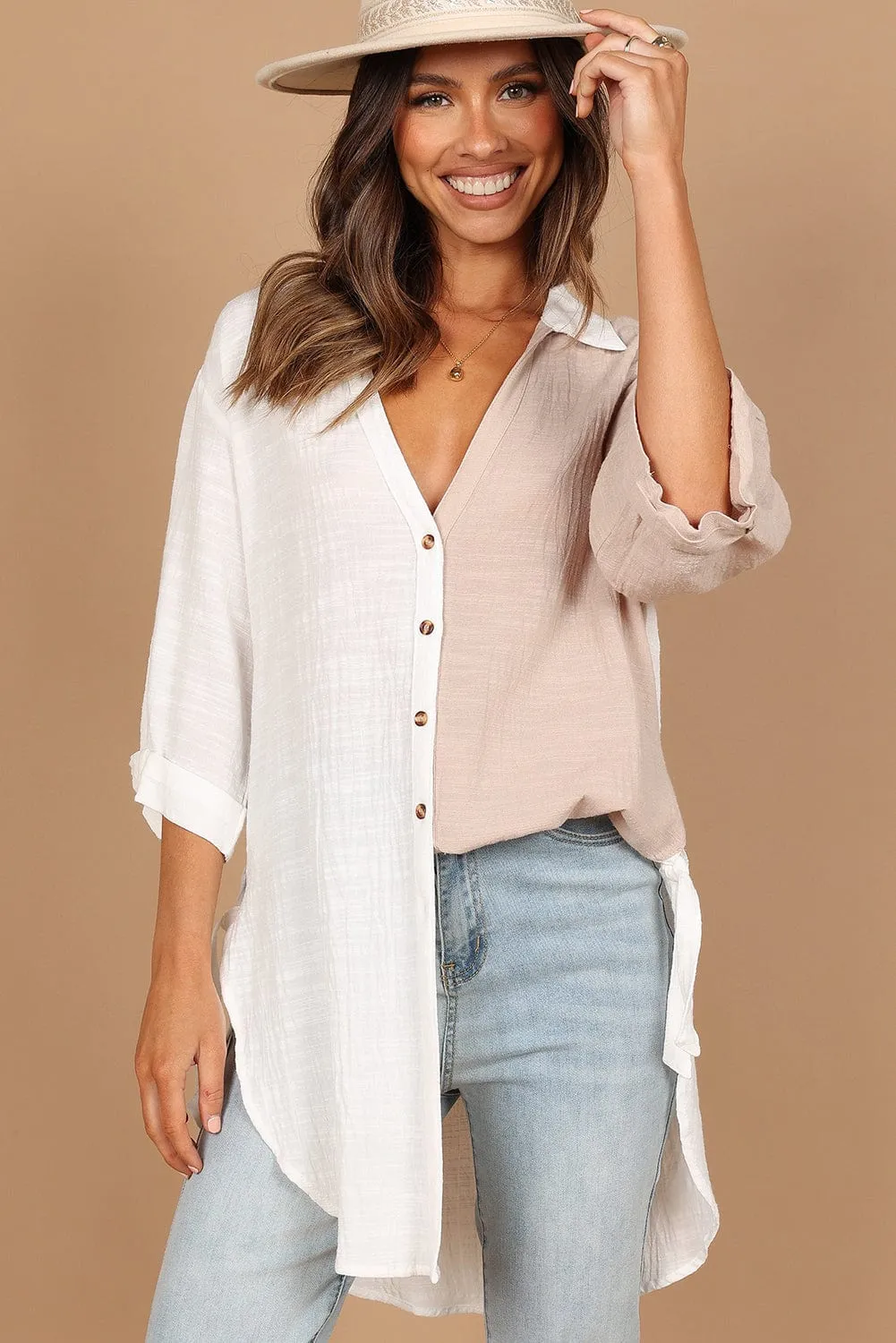 Bohemian Style Two-Tone Cotton Blouse