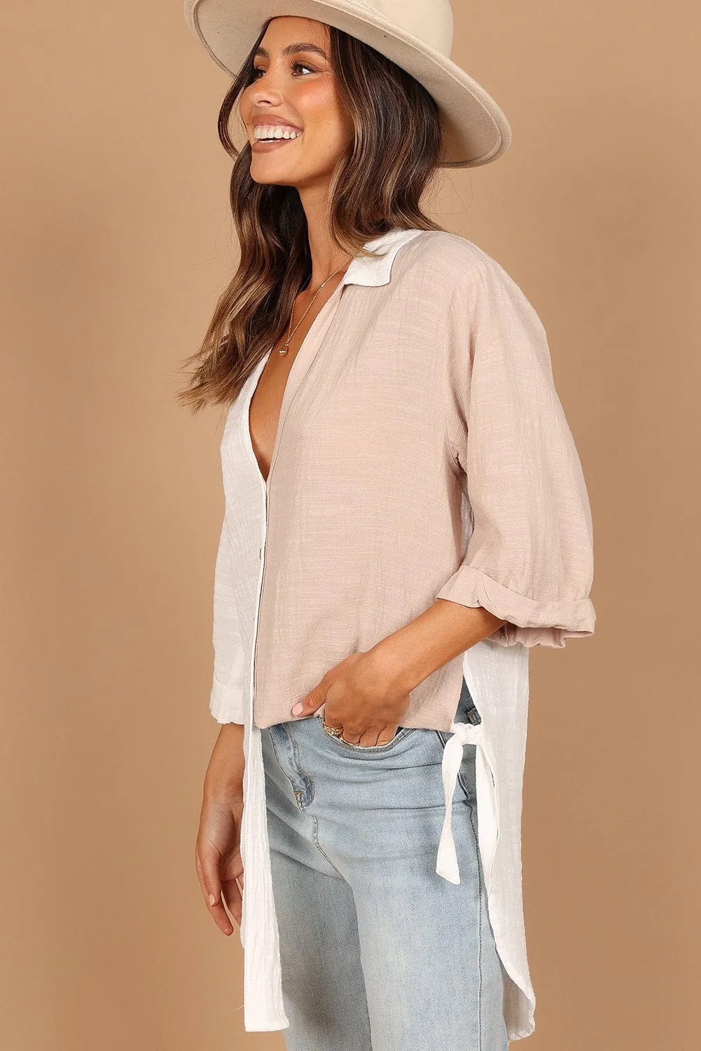 Bohemian Style Two-Tone Cotton Blouse