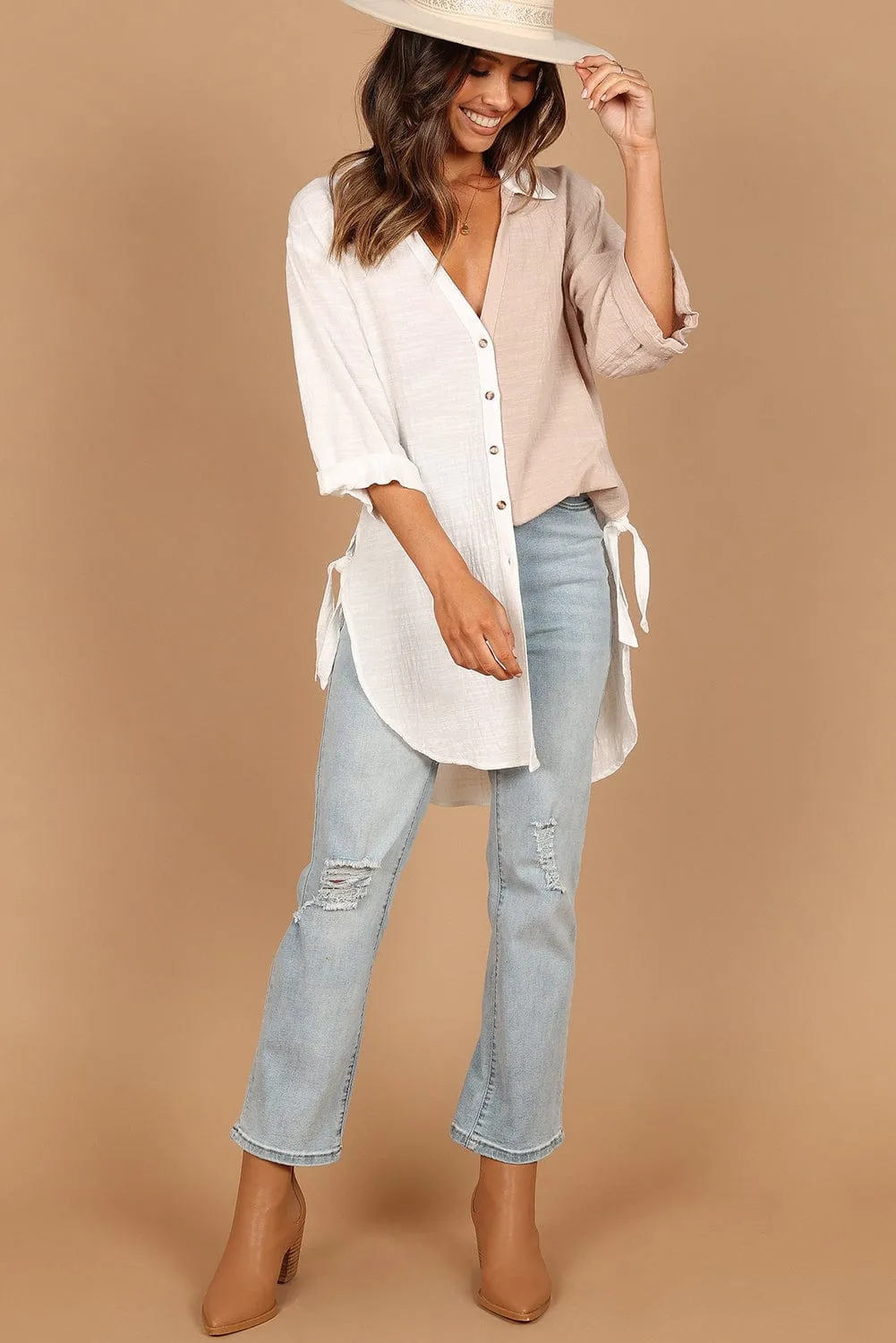 Bohemian Style Two-Tone Cotton Blouse