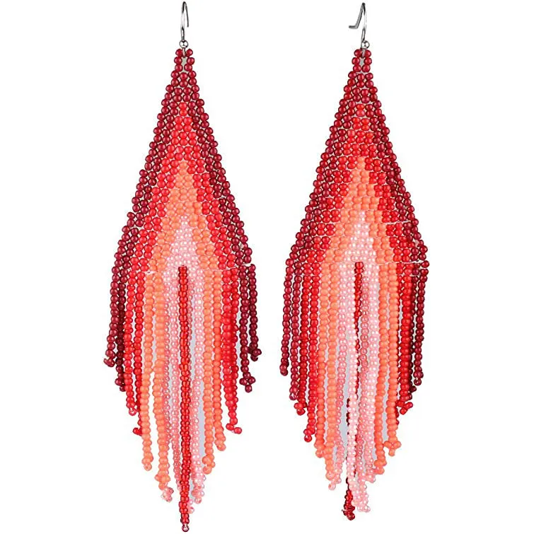 Boho Long Beaded Drop Earrings