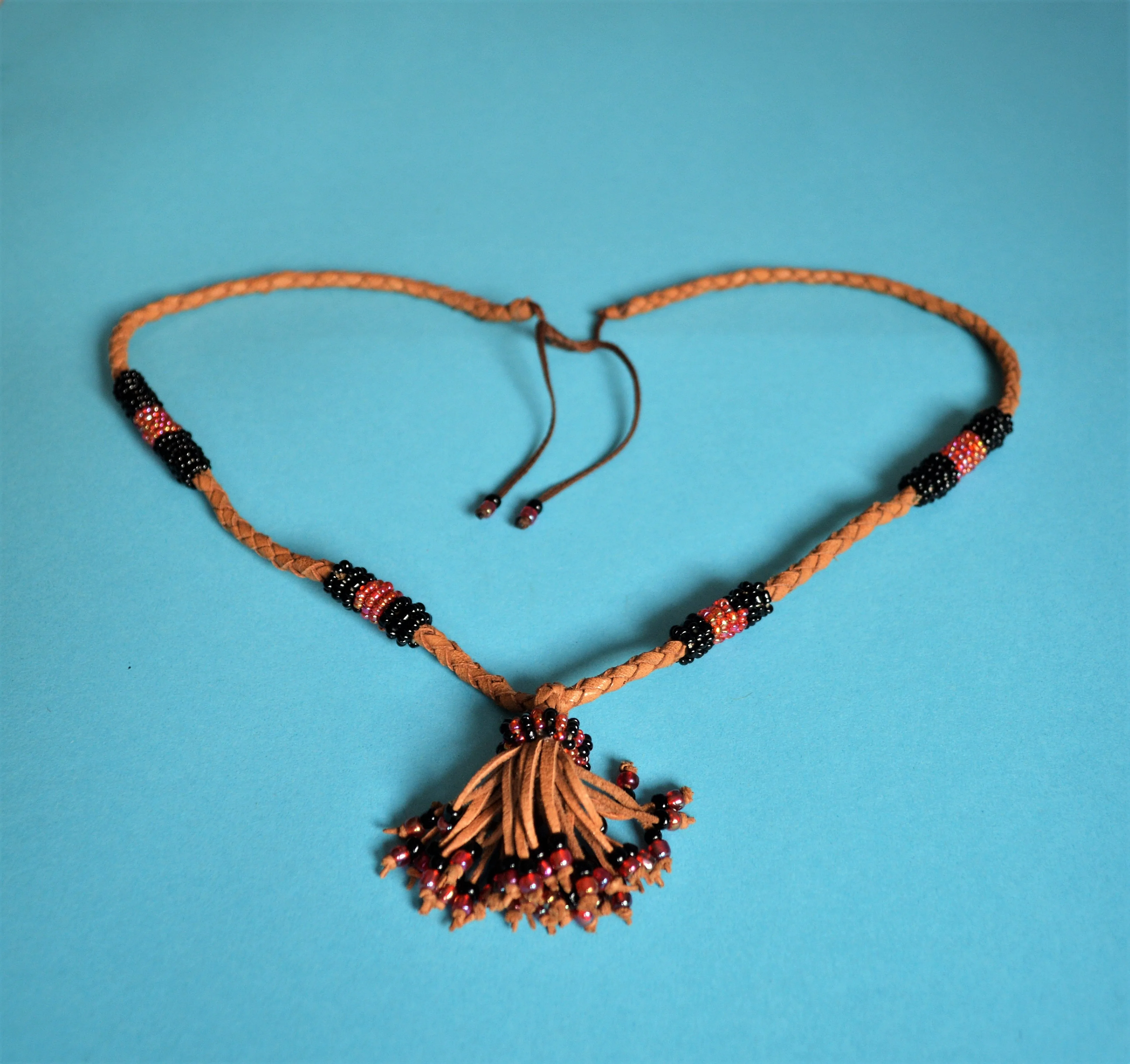 Boho tassel necklace with black beads Egyptian African jewelry