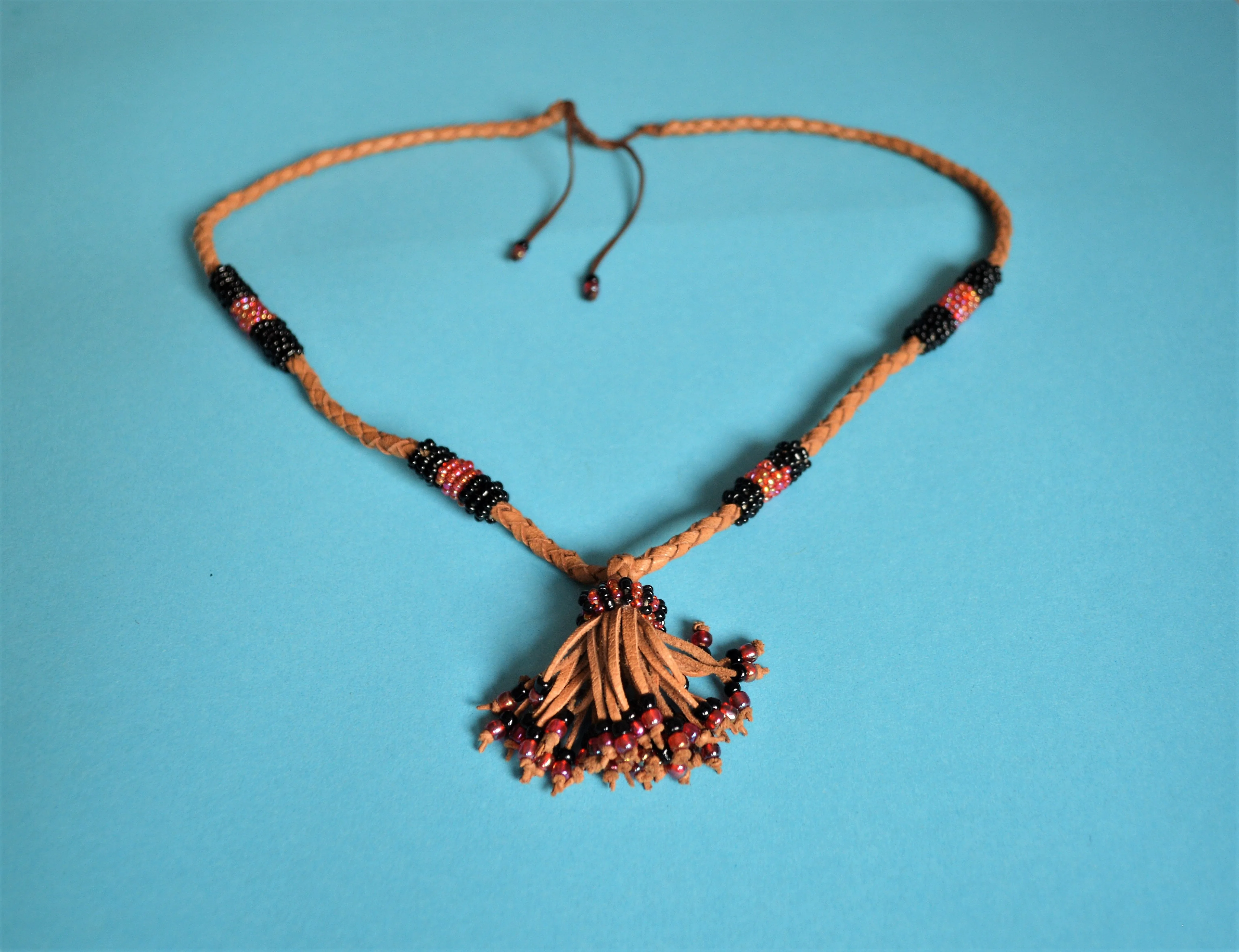 Boho tassel necklace with black beads Egyptian African jewelry