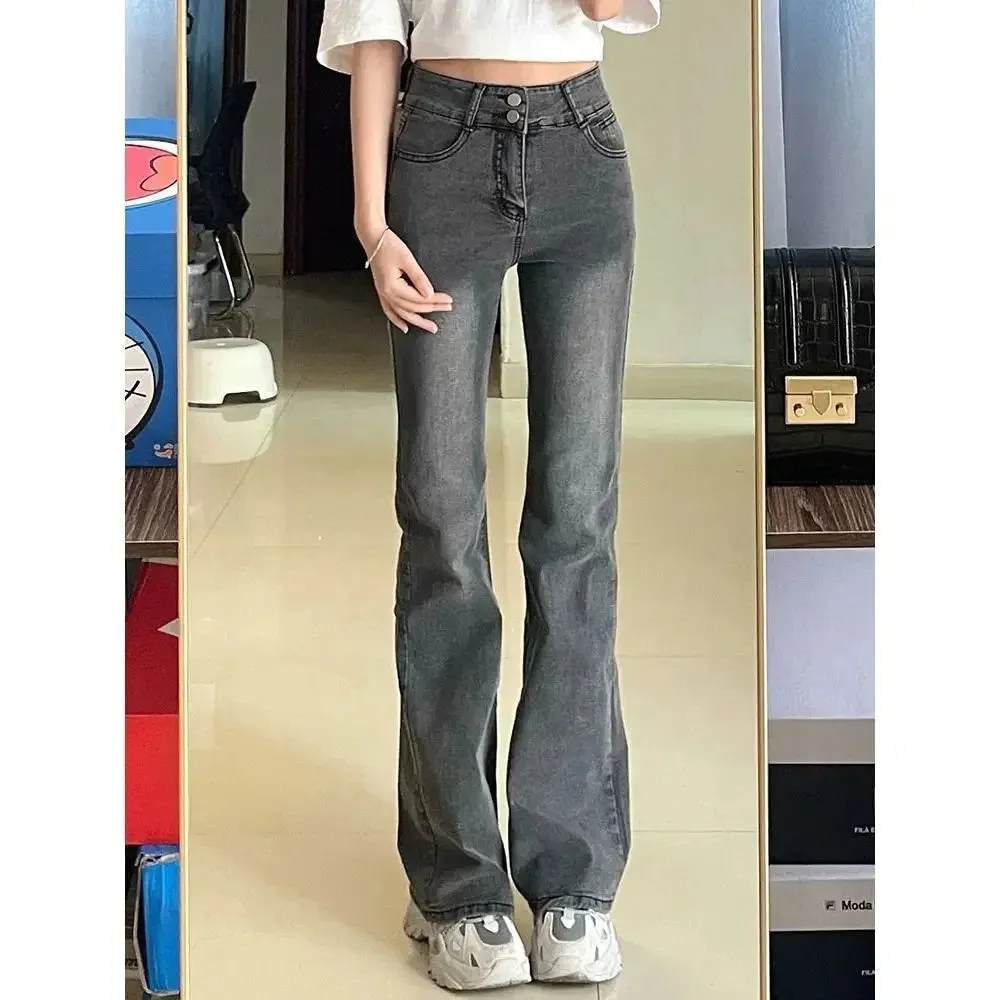 Bonnyshow Vintage high waist jeans women skinny flared pants new washed craft horseshoe pants fashionable baggy slouchy trousers