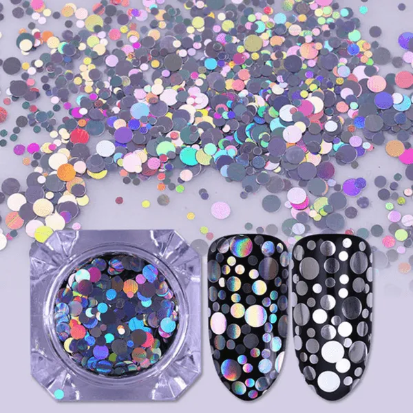 Born Pretty - Nail Art Flakes Silver Circles Set of 2 #39819-2   #39819-3