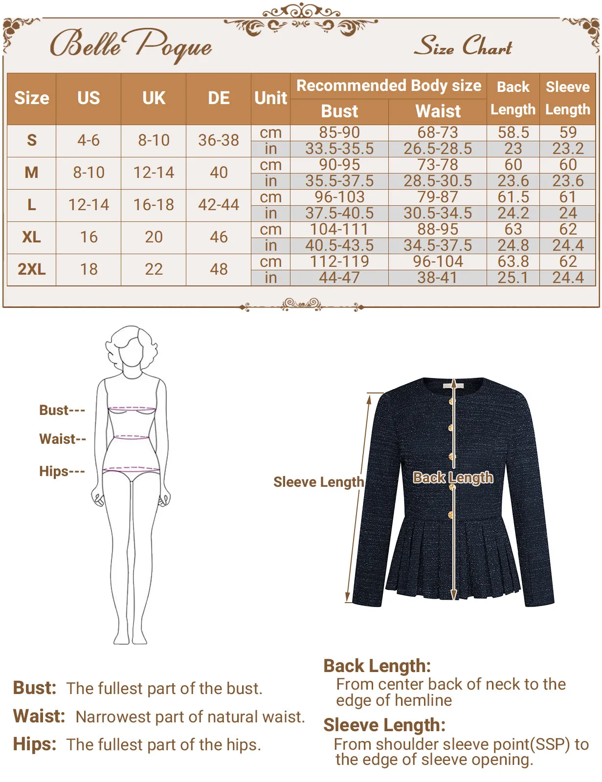 BP Women Vintage Tweed Coat Long Sleeve Crew Neck Pleated Hem Jacket