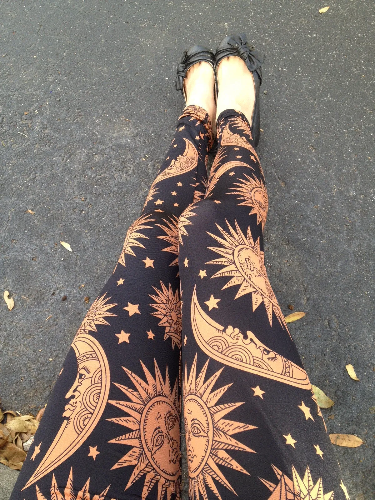 Brown Moon Sun Print Bohemian Style Slim Leggings