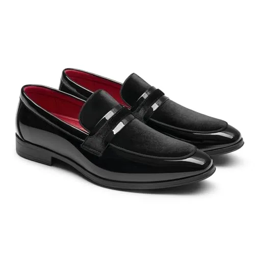 Bruno Marc Men's Tuxedo Patent Loafers Classic Velvet Slip-on Dress Shoes,Size 8,Black,SBLS2407M