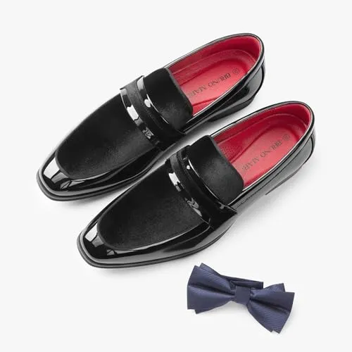 Bruno Marc Men's Tuxedo Patent Loafers Classic Velvet Slip-on Dress Shoes,Size 8,Black,SBLS2407M