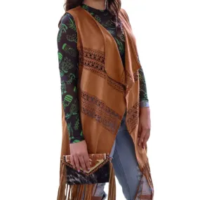 Buffalo Bill Vegan Suede Crochet Duster in Brown | Open-front Coat Outerwear [Sizes SM and Plus]