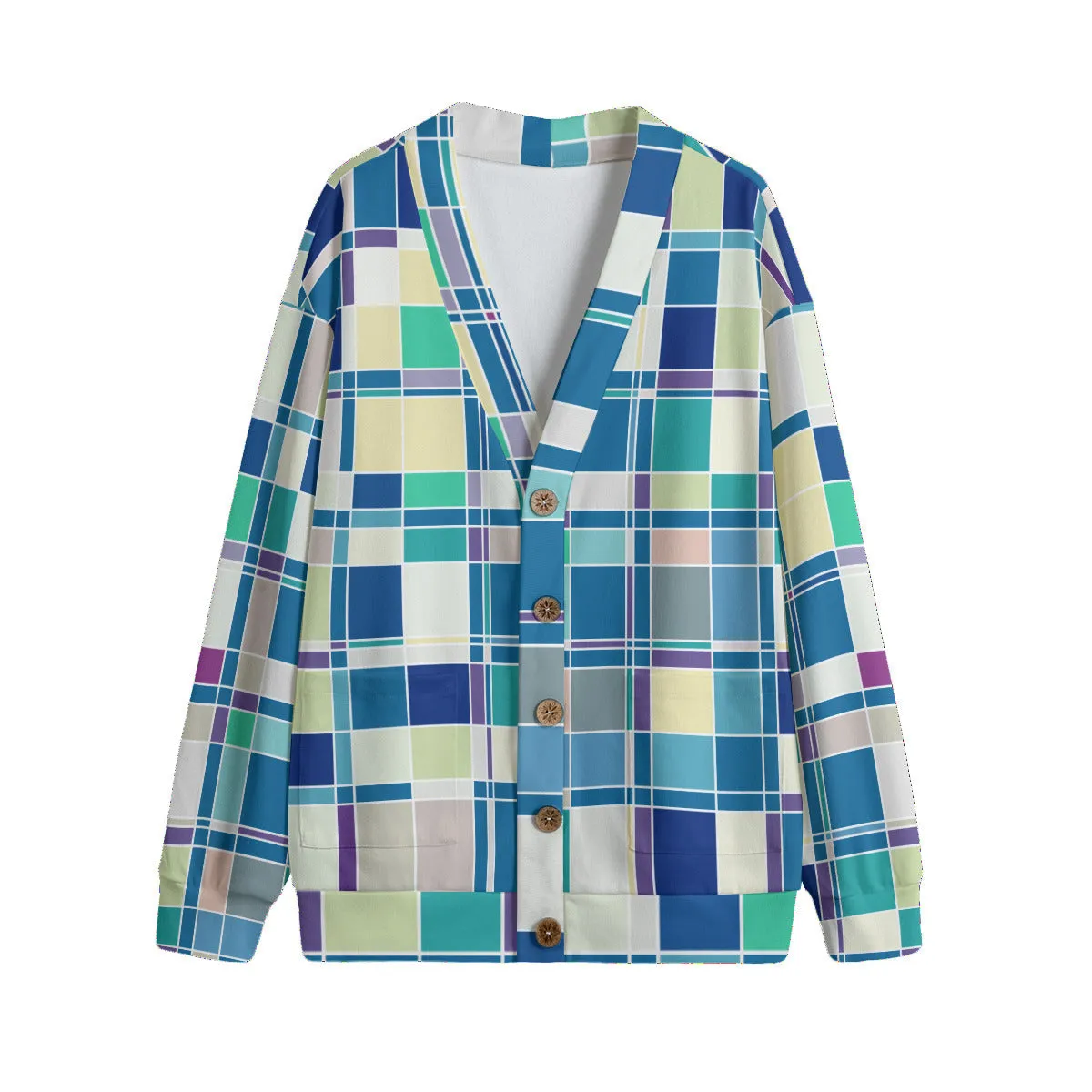 Button Up Cardigan - Blues Patchwork