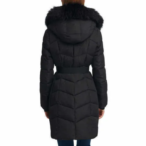 Calvin Klein Faux Fur-Trim Belted Quilted Parka Coat Jacket