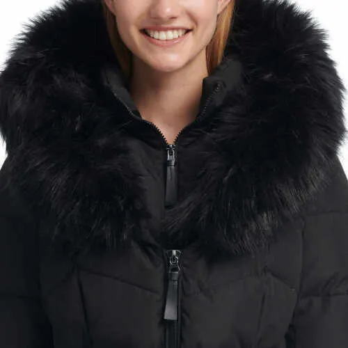 Calvin Klein Faux Fur-Trim Belted Quilted Parka Coat Jacket