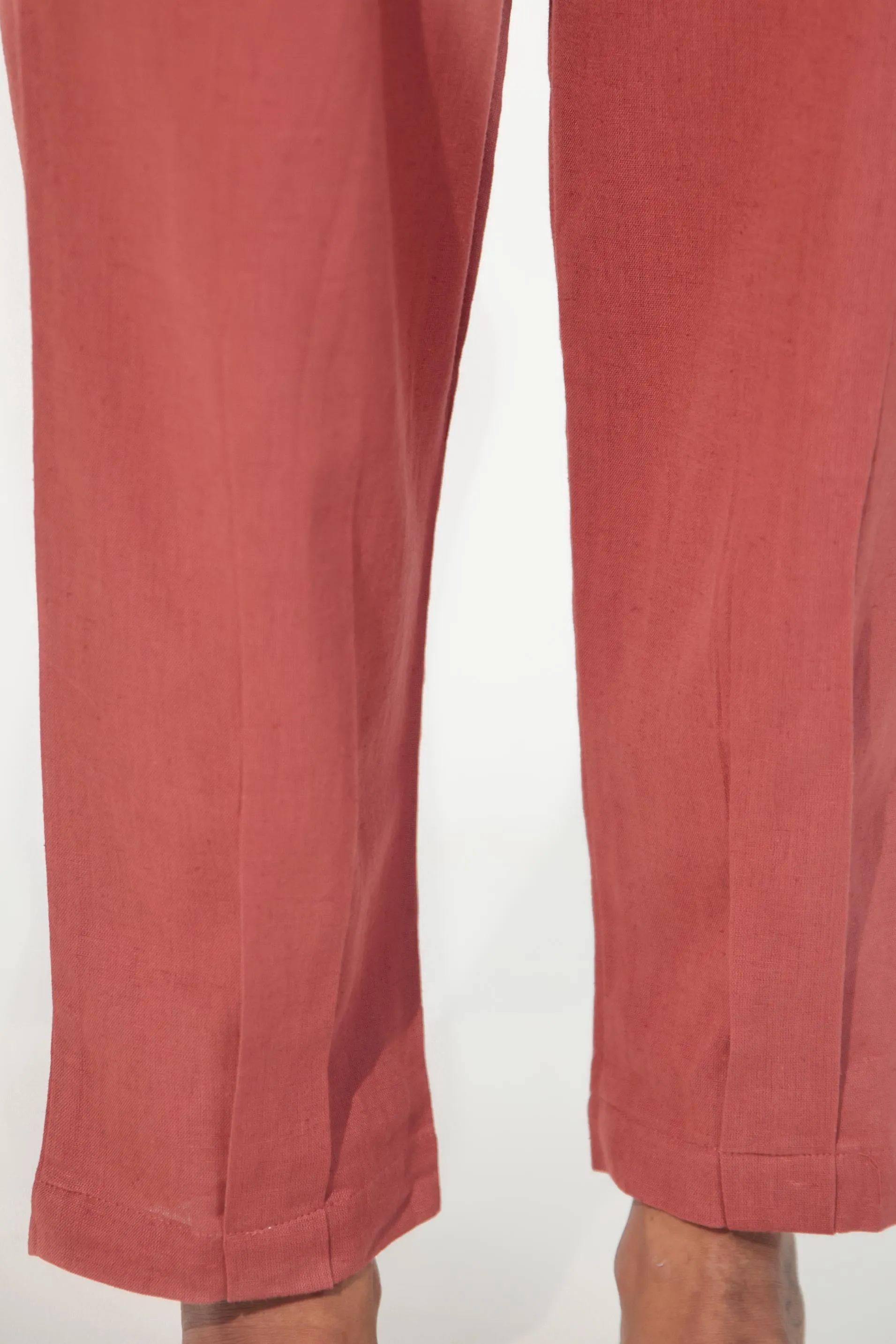 Carnation Red Women's Pleated-Narrow Trousers