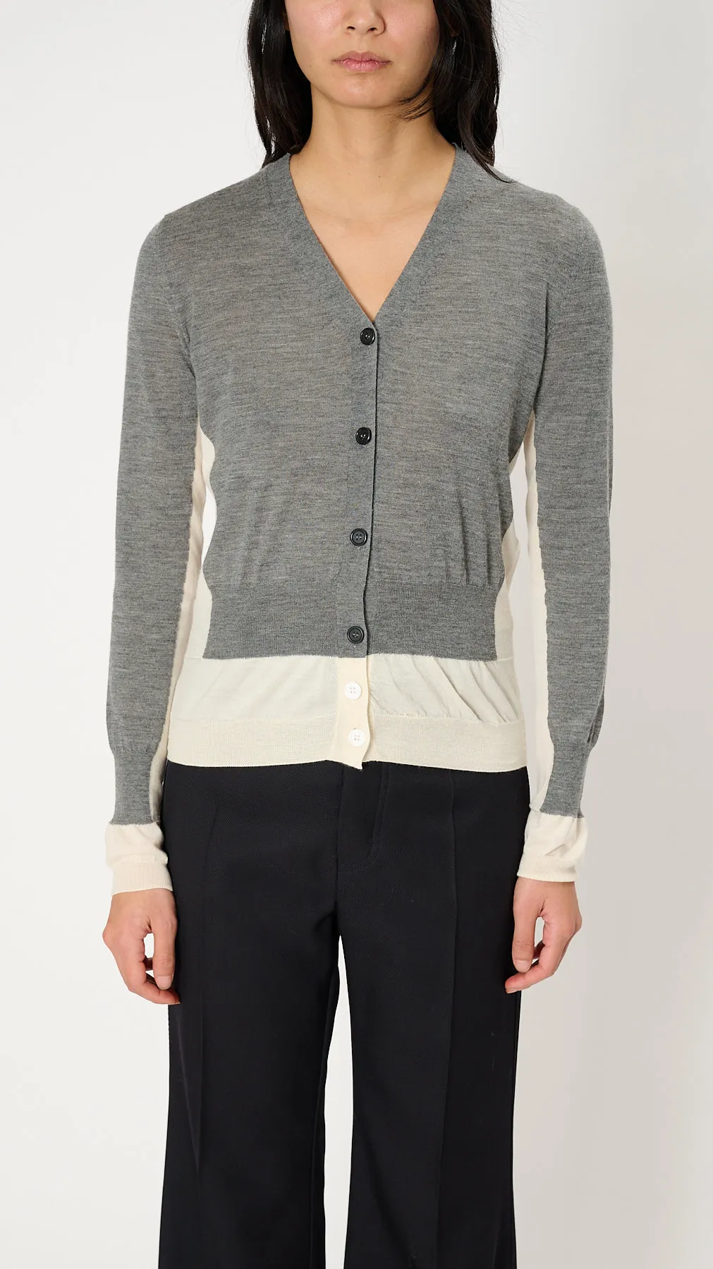 Cashmere Bicolor Cardigan in Grey and Ivory