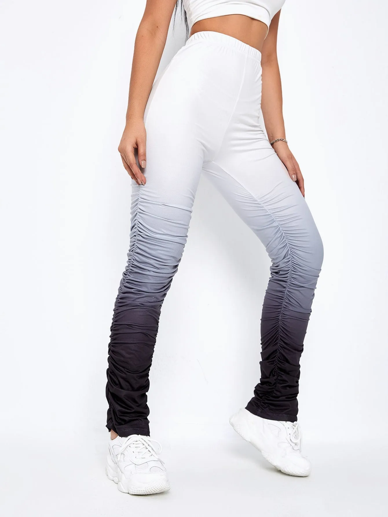 Casual Ombre Ruched High Waist Long Women Pants